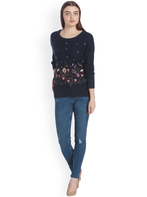 

Vero Moda Women Navy Blue Self Design Pullover