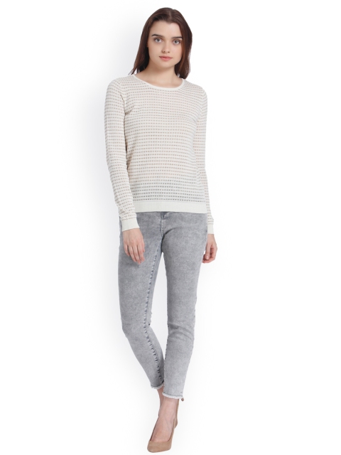 

Vero Moda Women Off-White Self Design Pullover
