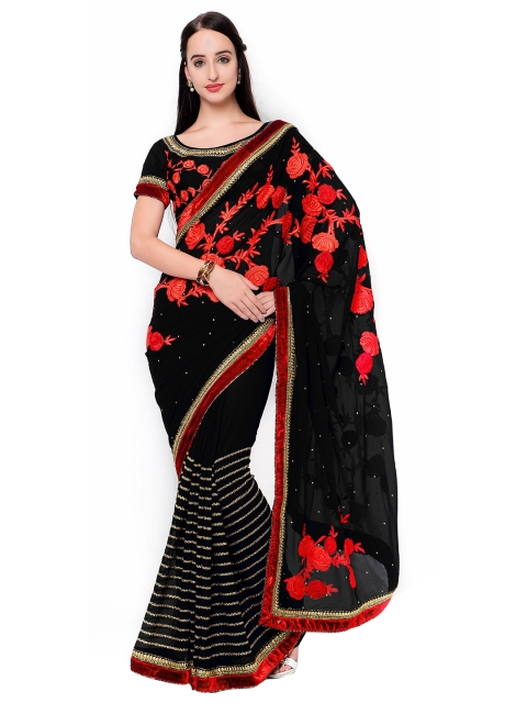 

Triveni Black Embroidered Poly Georgette Saree