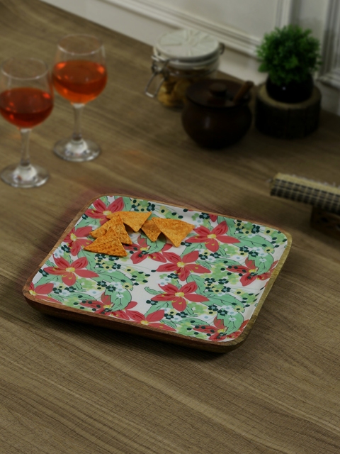 

SEASHELL Green & Red Floral Print Serving Platter