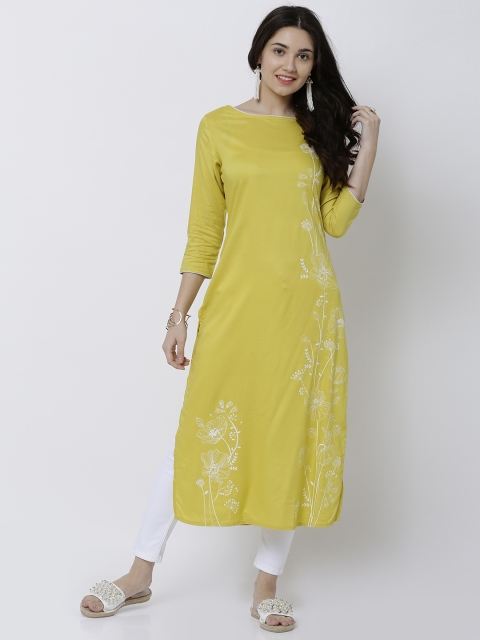 

Vishudh Women Mustard Solid Straight Kurta