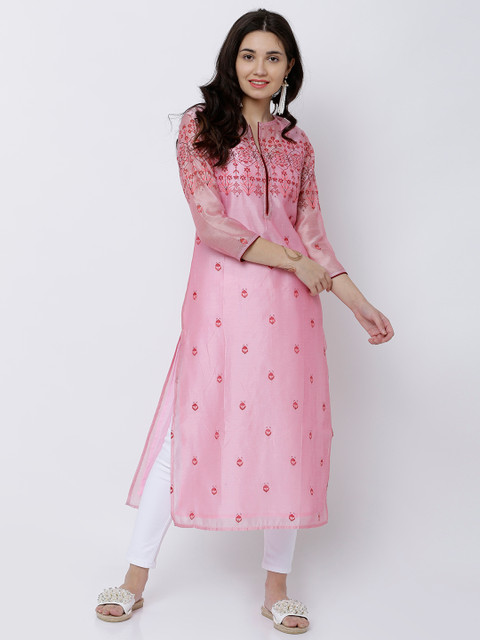 

Vishudh Women Pink Solid Straight Kurta