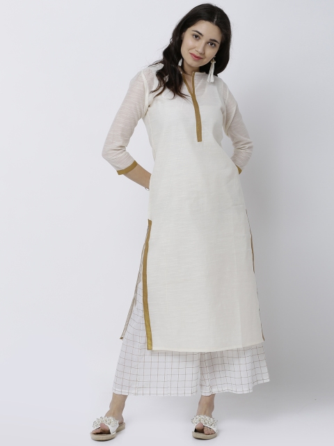 

Vishudh Women Cream-Coloured Solid Straight Kurta