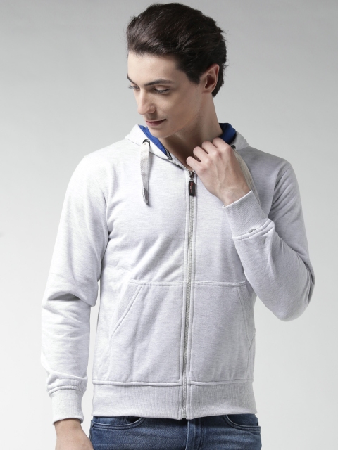 

Okane Men Grey Melange Solid Hooded Sweatshirt