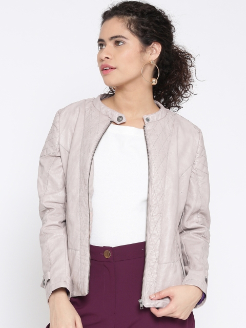 

Fort Collins Women Light Pink Solid Biker Jacket