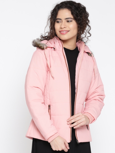 

Fort Collins Women Pink Solid Parka Jacket with Detachable Hood