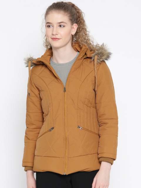 

Fort Collins Women Mustard Brown Solid Parka Jacket with Detachable Hood