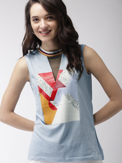 

Mast & Harbour Women Blue Printed High-Low Top