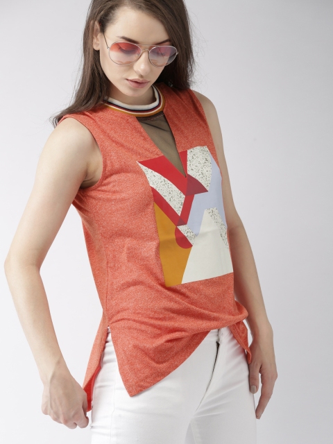 

Mast & Harbour Women Orange Printed High-Low Hem Top