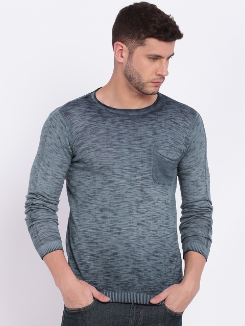 

Jack & Jones Men Blue Self Design Swrater