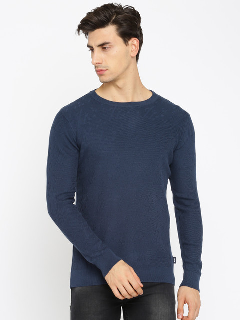

Jack & Jones Men Navy Self Design Pullover, Navy blue