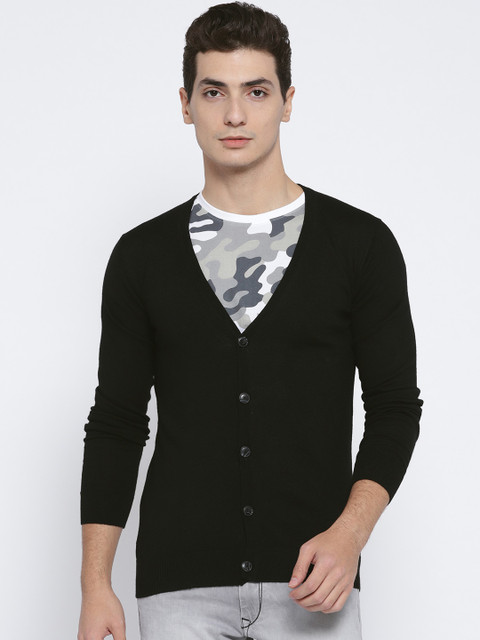 

Jack & Jones Men Black Merino Wool Solid Cardigan