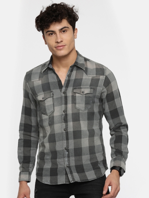 

Jack & Jones Men Grey Slim Fit Checked Casual Shirt