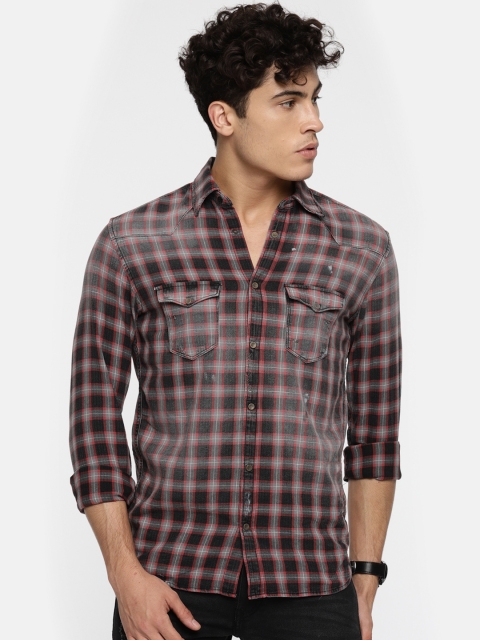 

Jack & Jones Men Charcoal & Red Slim Fit Checked Casual Shirt
