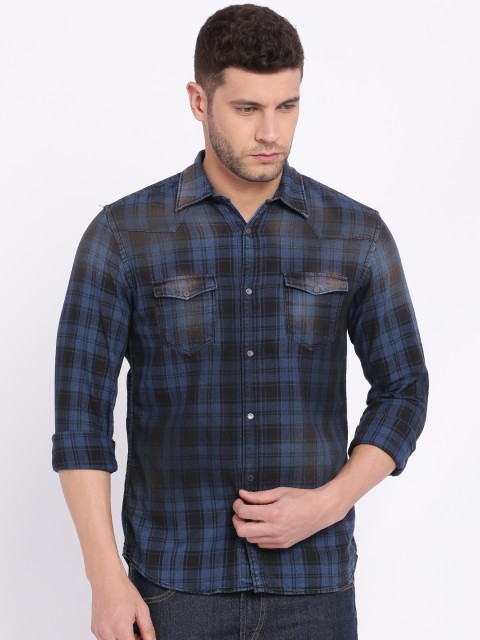 

Jack & Jones Men Blue & Black Slim Fit Checked Casual Shirt