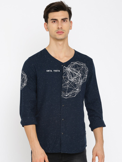 

Jack & Jones Men Navy Blue Regular Fit Printed Casual Shirt