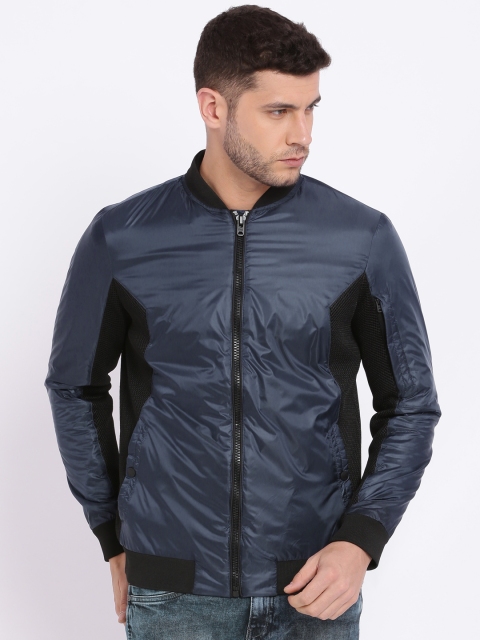 

Jack & Jones Men Navy Blue Solid Bomber Jacket