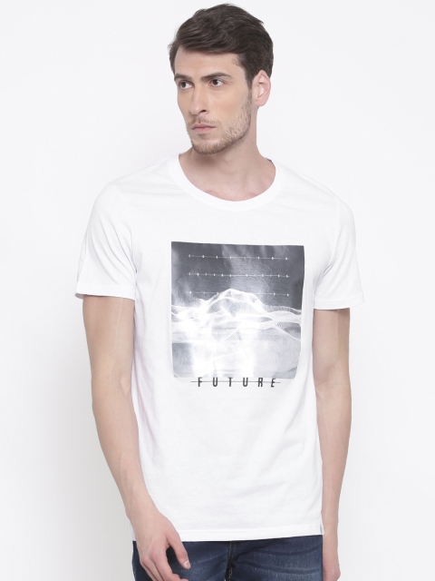 

Jack & Jones Men White Printed Round Neck T-shirt