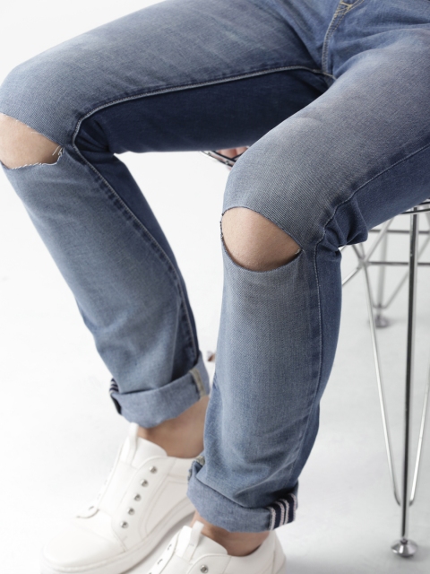 

Mast & Harbour Men Blue Slim Fit Mid-Rise Slash Knee Jeans