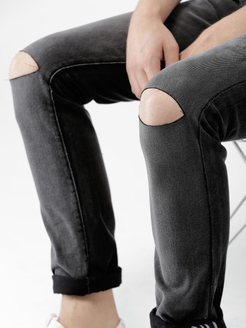 

Mast & Harbour Men Black Slim Fit Mid-Rise Slash Knee Jeans
