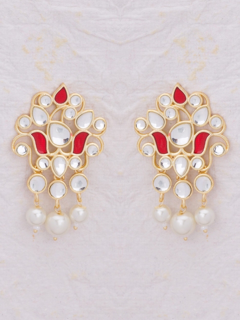 

Studio Voylla Navya Gold-Toned & Red Oval Drop Earrings