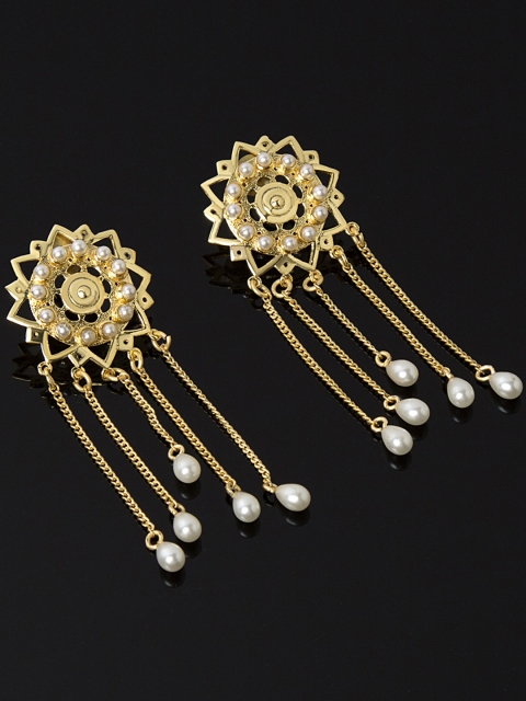 

Studio Voylla Jharokha Gold-Toned & Off-White Geometric Drop Earrings