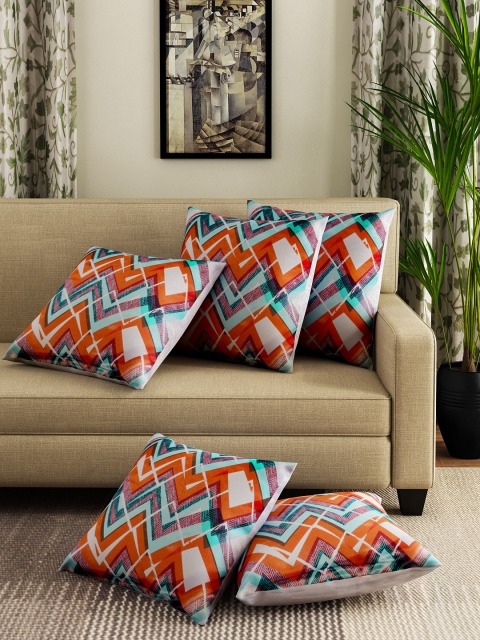 

Dreamscape Orange Set of 5 Geometric Square Cushion Covers