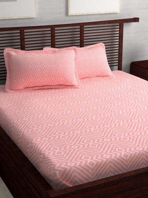 

Story@home Pink Geometric Flat 400 TC Cotton 1 King Bedsheet with 2 Pillow Covers