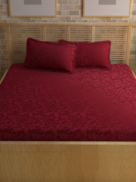 

Story@home Maroon Floral Flat 400 TC Cotton 1 King Bedsheet with 2 Pillow Covers