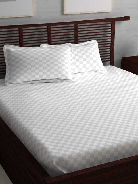 

Story@home White Geometric Flat 400 TC Cotton 1 King Bedsheet with 2 Pillow Covers