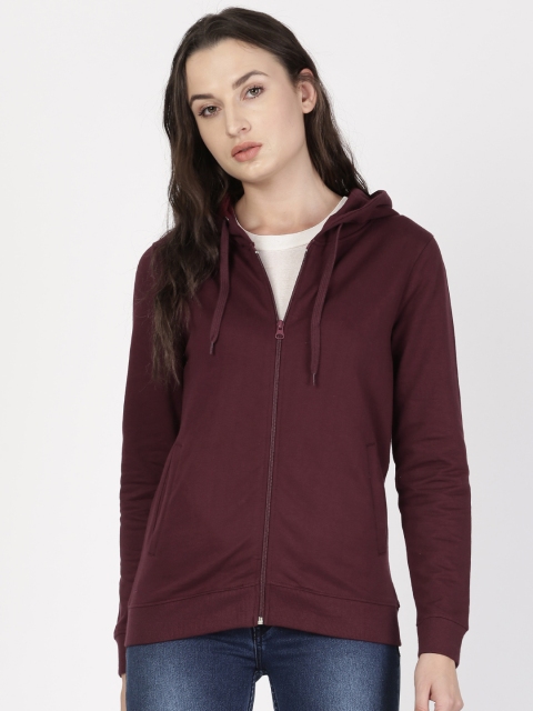 

ether Women Maroon Solid Hooded Sweatshirt