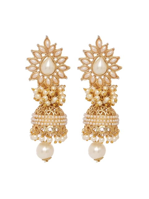 

Shining Diva White & Gold-Toned Classic Jhumkas