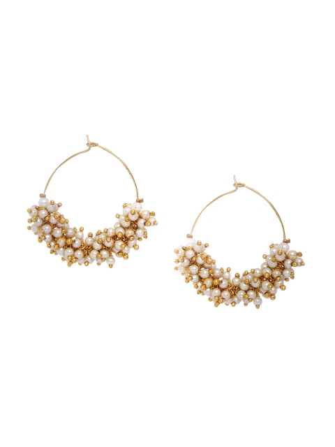 

Shining Diva White & Gold-Toned Classic Hoop Earrings