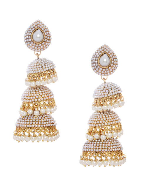 

Shining Diva White & Gold-Toned Dome Shaped Jhumkas