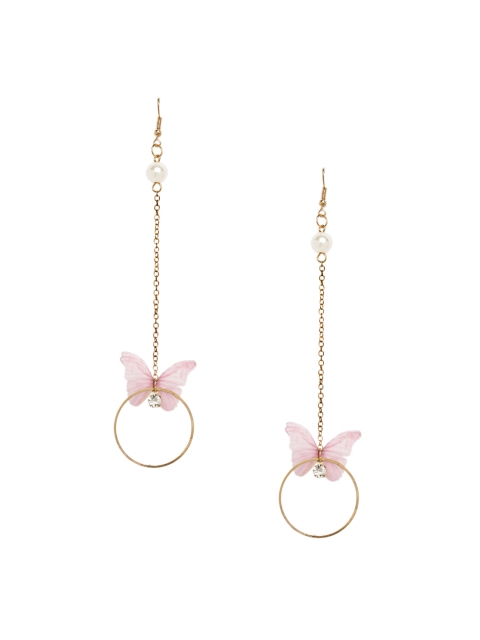 

Shining Diva Pink & Gold-Toned Contemporary Drop Earrings
