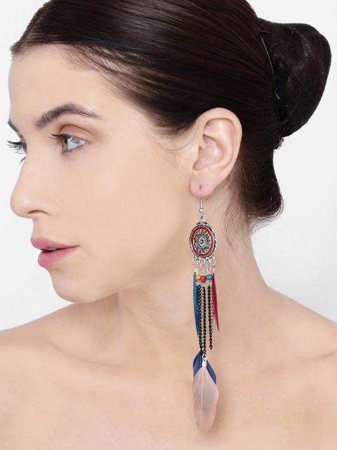 

Shining Diva Multicoloured Feather Shaped Drop Earrings, Multi