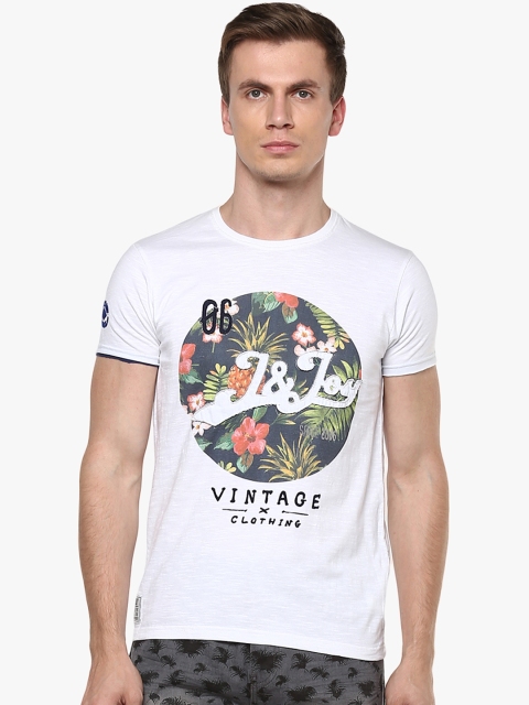 

Jn Joy Men White Printed Round Neck T-shirt