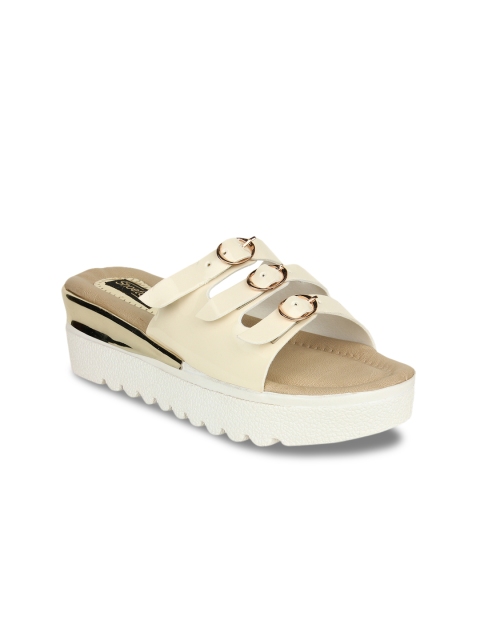 

Shoetopia Women Cream-Coloured Solid Sandals