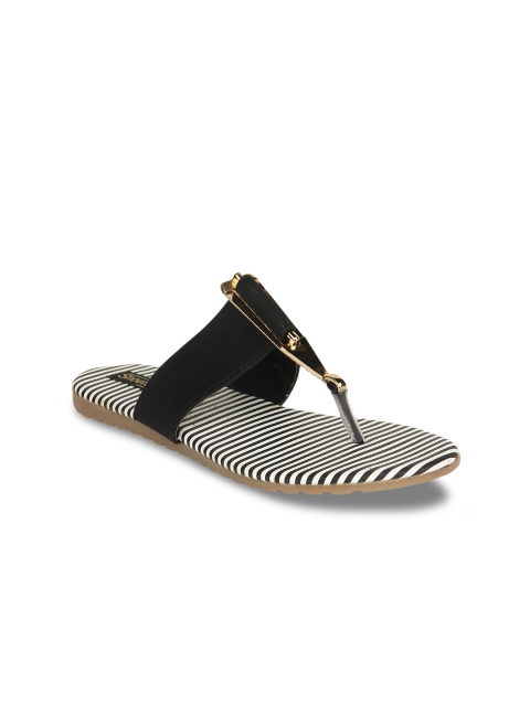 

Shoetopia Women Black Solid Synthetic T-Strap Flats