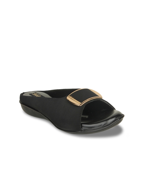 

Shoetopia Women Black Solid Synthetic Open Toe Flats