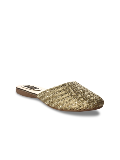 

Shoetopia Women Gold-Toned Solid Synthetic Mojaris