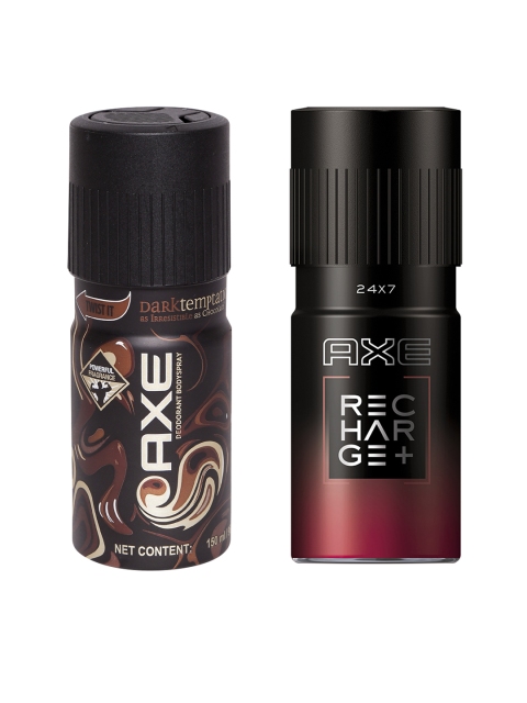 

AXE Men Recharge+ Deodorant 150 ml & Dark Temptation Men Deodorant Body Spray 150 ml, Black
