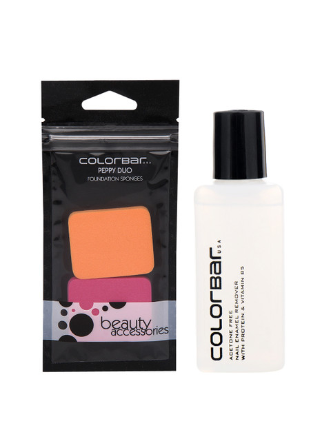

Colorbar Peppy Duo Foundation Sponges & Acetone Free Nail Enamel Remover, Orange
