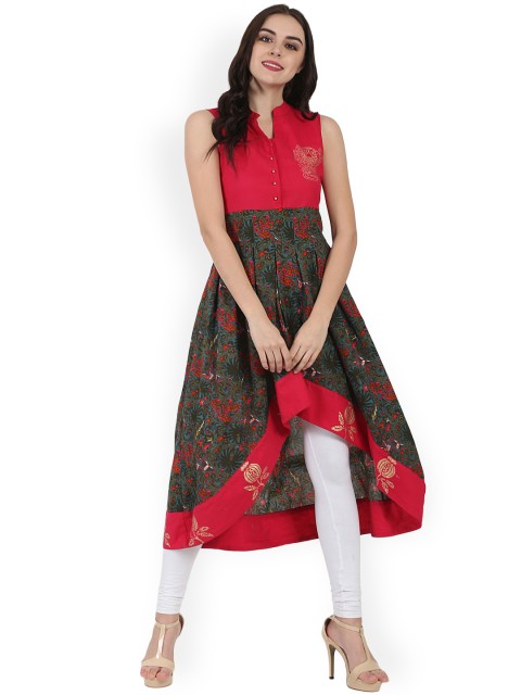

Nayo Women Green & Red Floral Printed A-Line Kurta