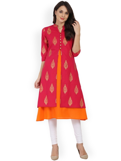 

Nayo Women Red & Orange Printed A-Line Kurta