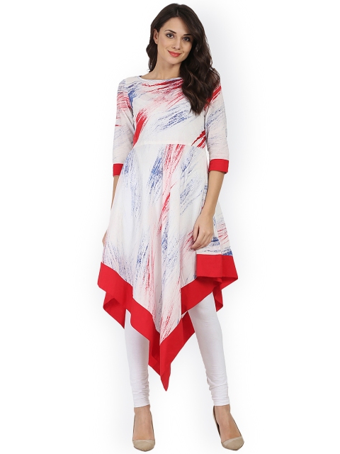 

Nayo Women White Printed Asymmetirc A-Line Kurta