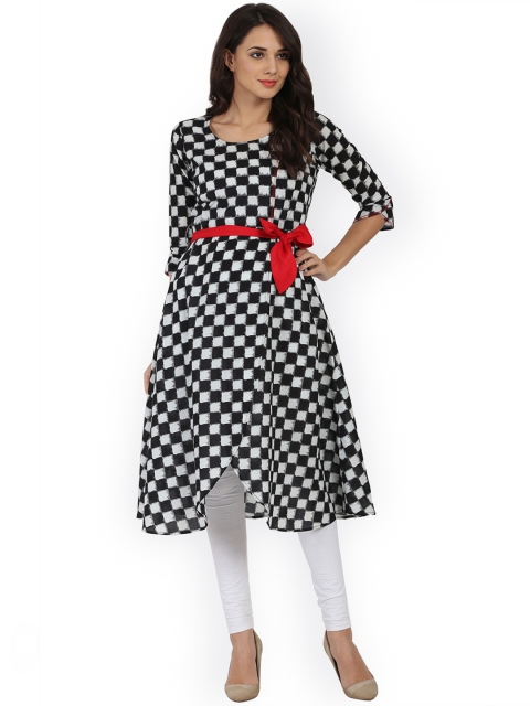 

Nayo Women Black Printed Asymmetric A-Line Kurta