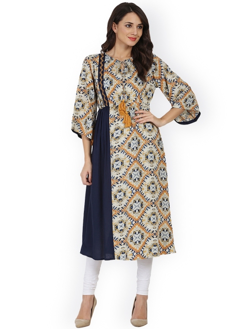 

Nayo Women Blue & Off-White Printed Anarkali Kurta