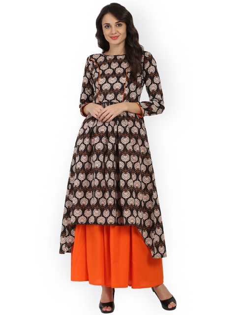 

Nayo Women Brown Printed Kurta with Skirt