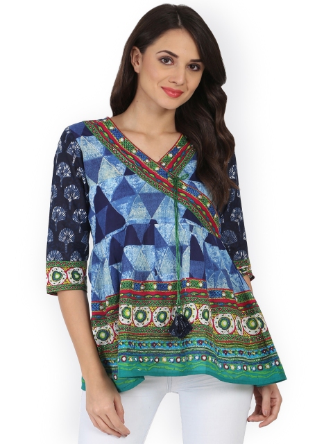 

Nayo Blue Printed Angrakha Tunic